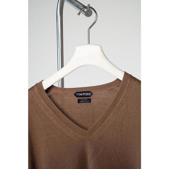 Tom Ford Brown V-Neck Silk Wool Sweater Shirt - Picture 3 of 3